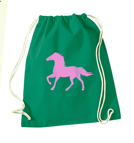 Pink horse green drawstring bag