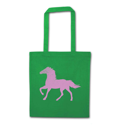 Pink horse green tote bag