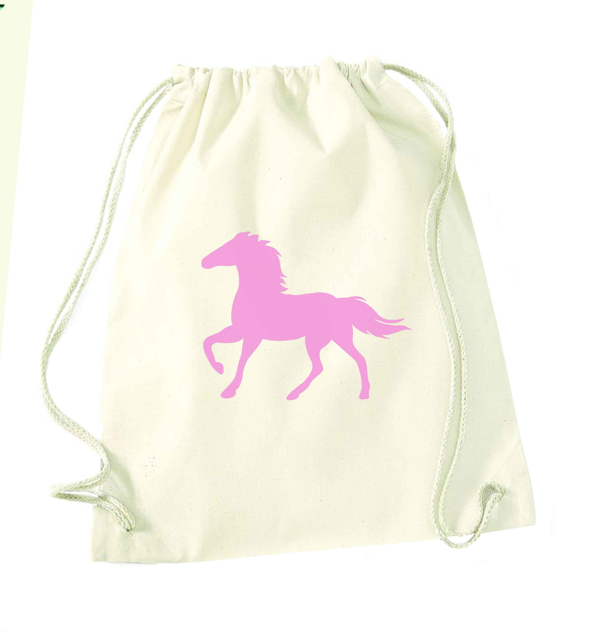 Pink horse natural drawstring bag