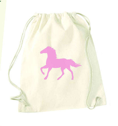 Pink horse natural drawstring bag