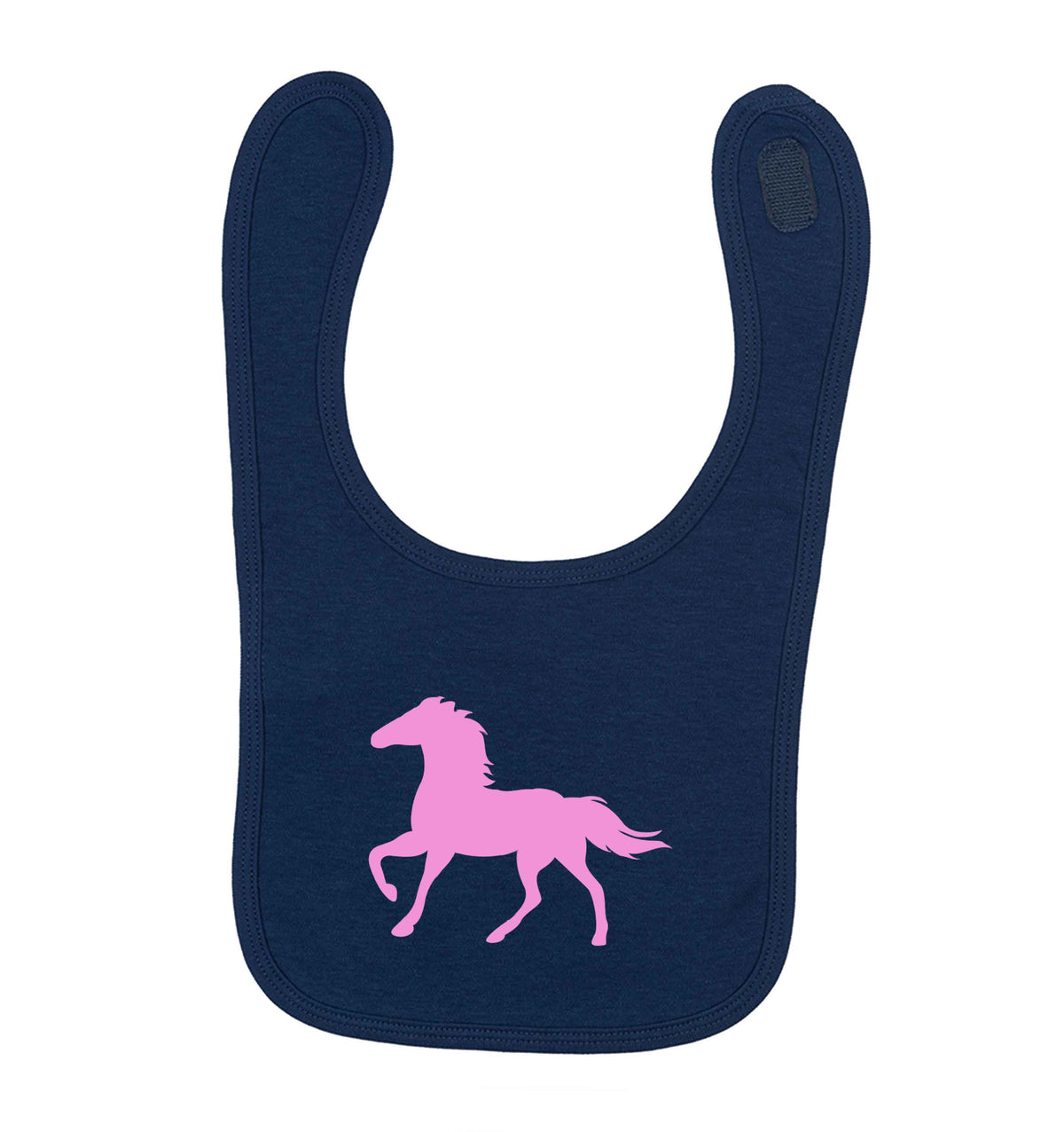 Pink horse navy baby bib