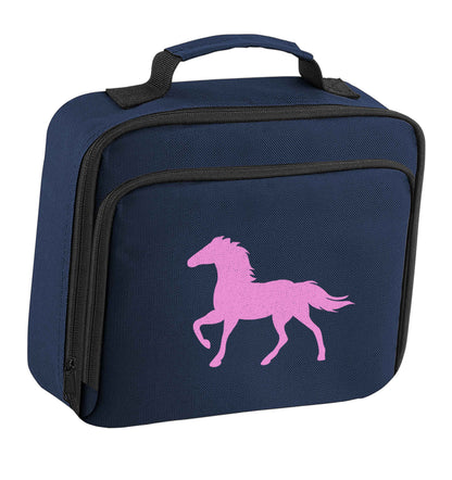 Pink horse insulated navy lunch bag cooler