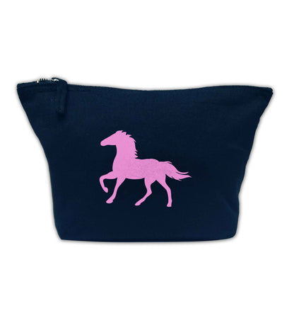 Pink horse navy makeup bag