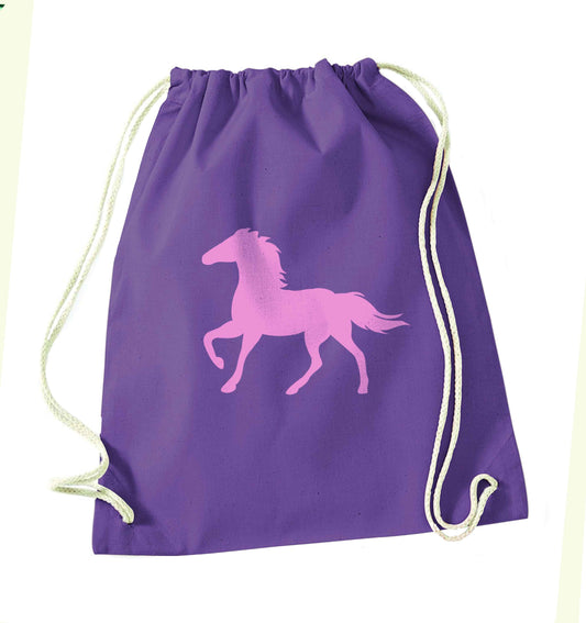 Pink horse purple drawstring bag