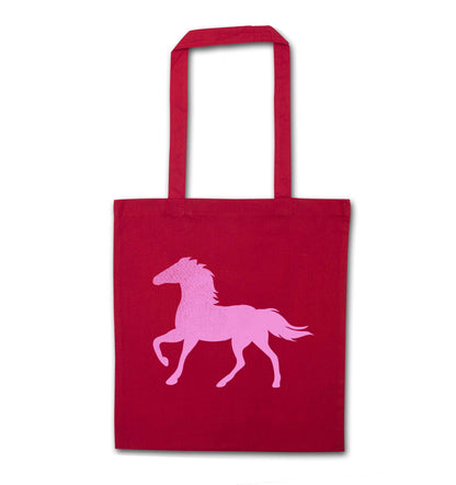 Pink horse red tote bag