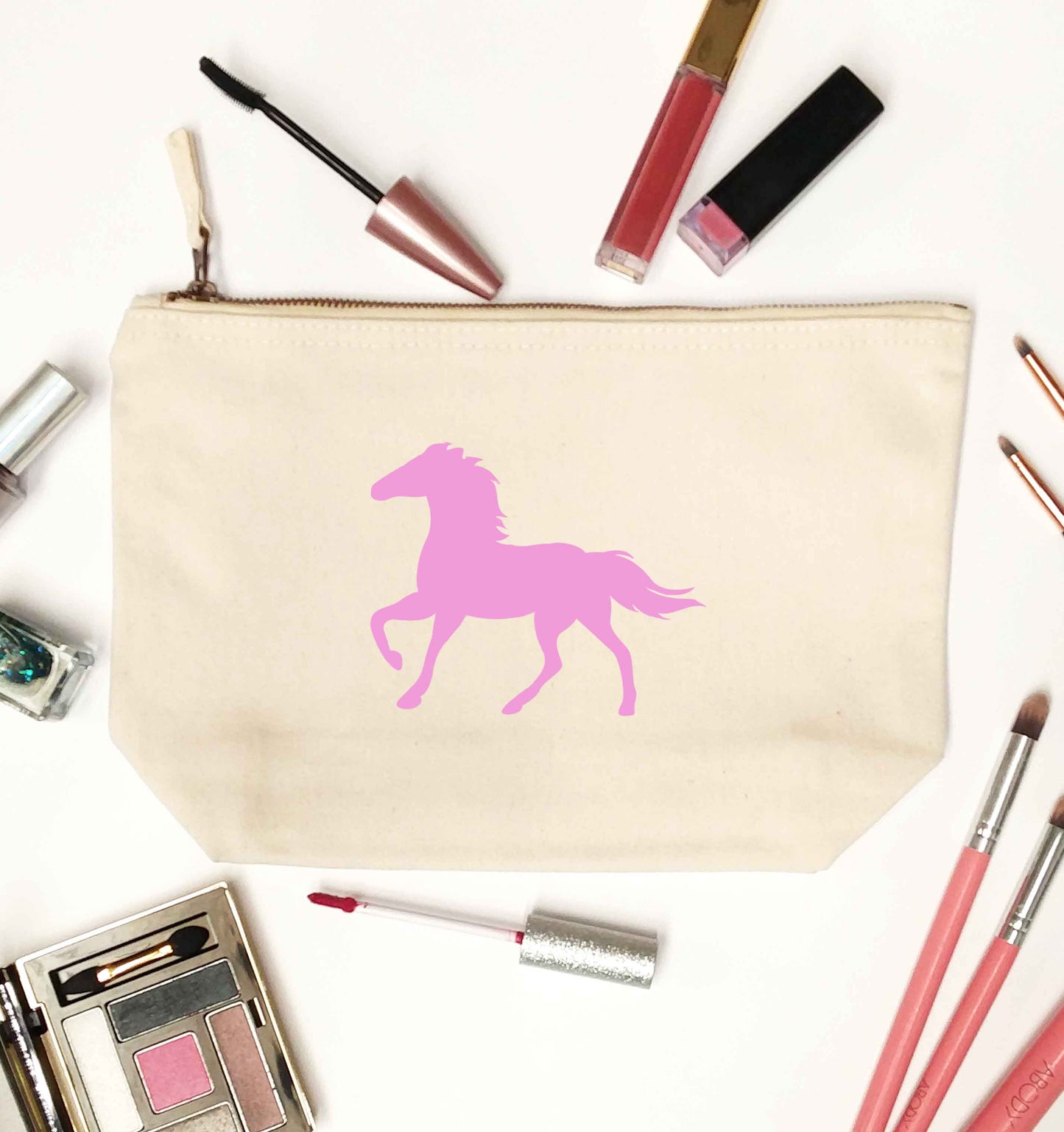 Pink horse natural makeup bag