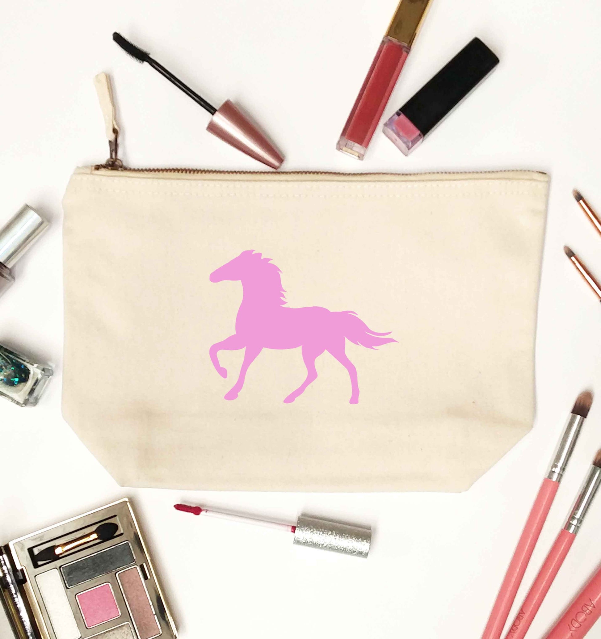 Pink horse natural makeup bag