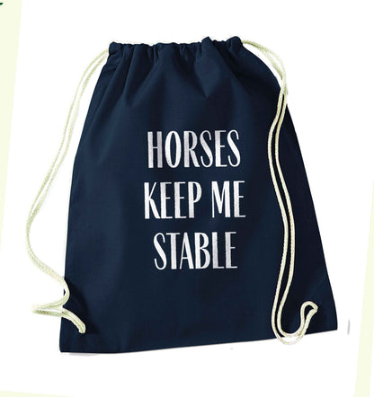 Horses keep me stable navy drawstring bag