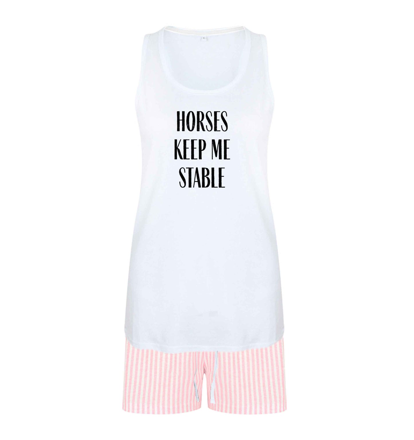 Horses keep me stable size XL women's pyjama shorts set in pink 