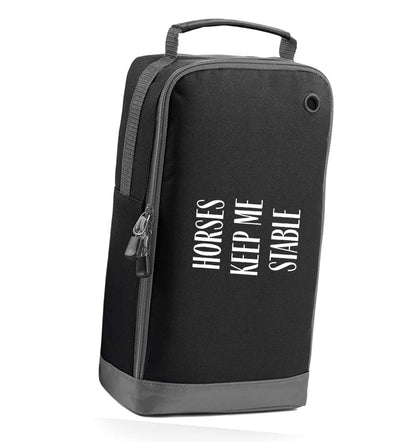 Horses keep me stable black sports shoe bag horizontal print