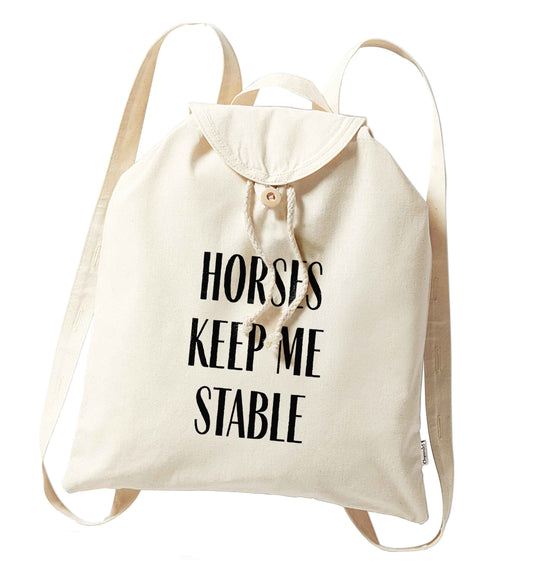 Horses keep me stable organic cotton backpack tote with wooden buttons in natural