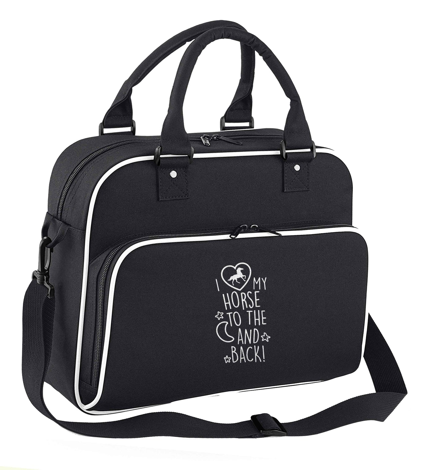 I love my horse to the moon and back children's dance bag black with white detail
