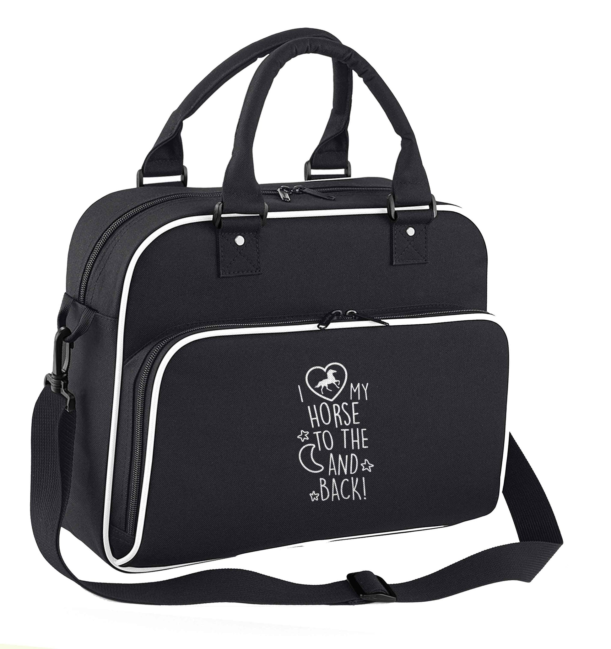 I love my horse to the moon and back children's dance bag black with white detail