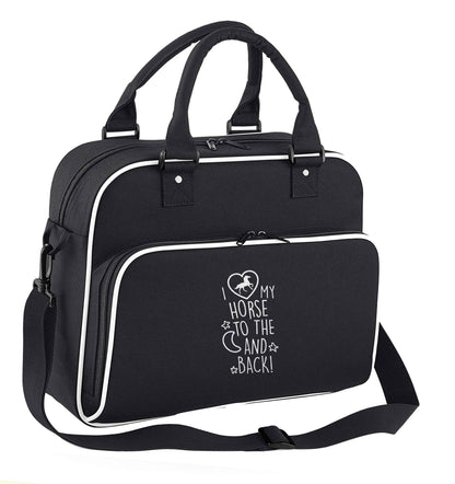 I love my horse to the moon and back children's dance bag black with white detail