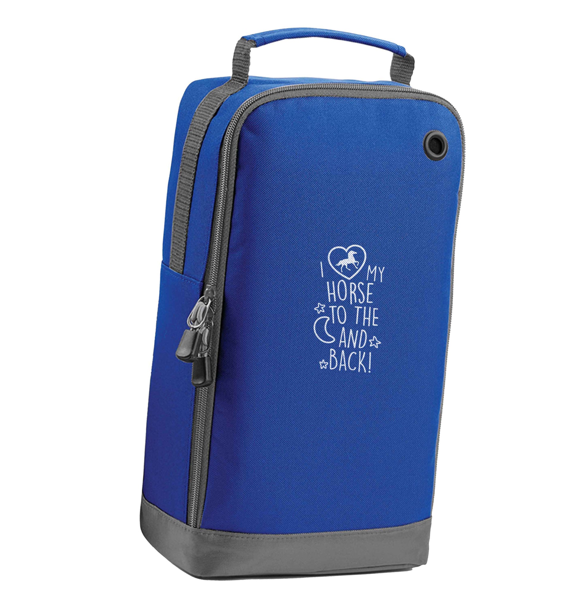 I love my horse to the moon and back blue sports shoe bag vertical print