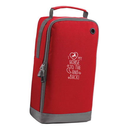 I love my horse to the moon and back red sports shoe bag vertical print