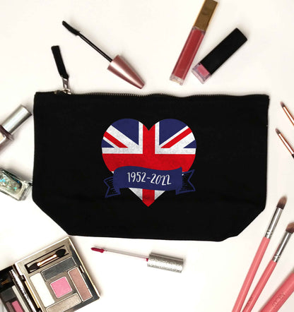 British flag heart Queens jubilee black makeup bag