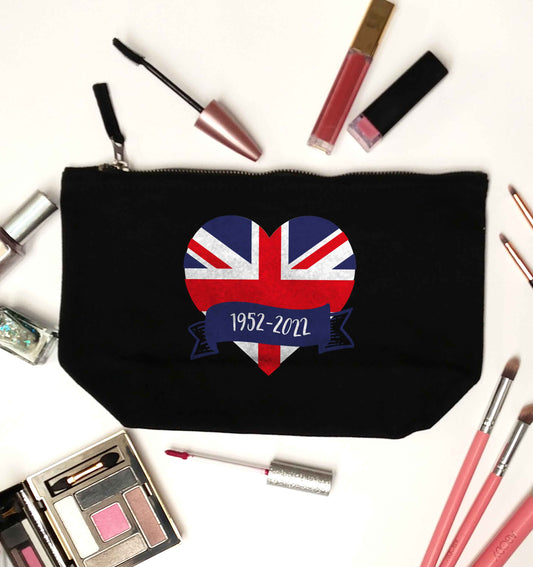 British flag heart Queens jubilee black makeup bag