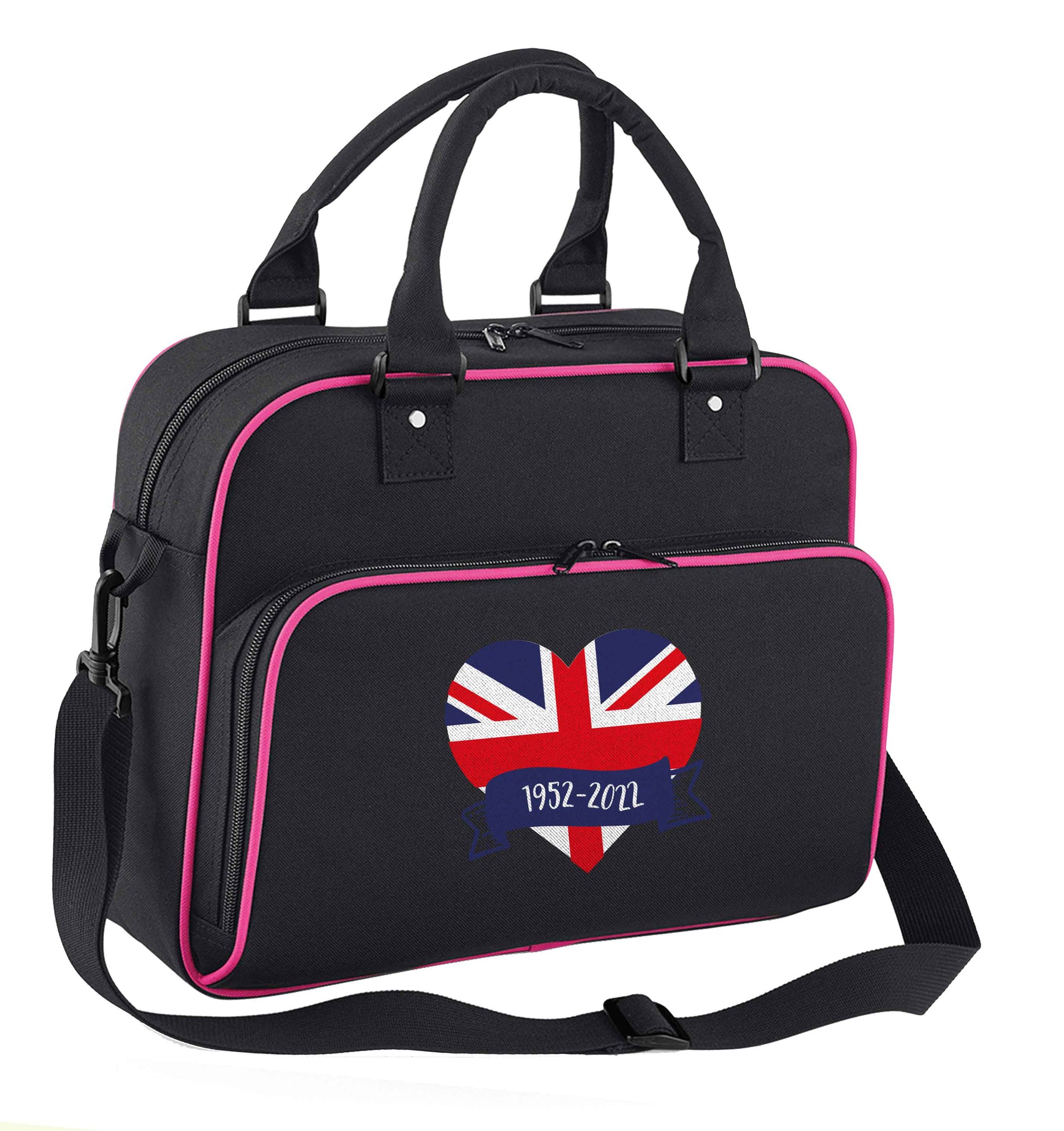 British flag heart Queens jubilee children's dance bag black with pink detail