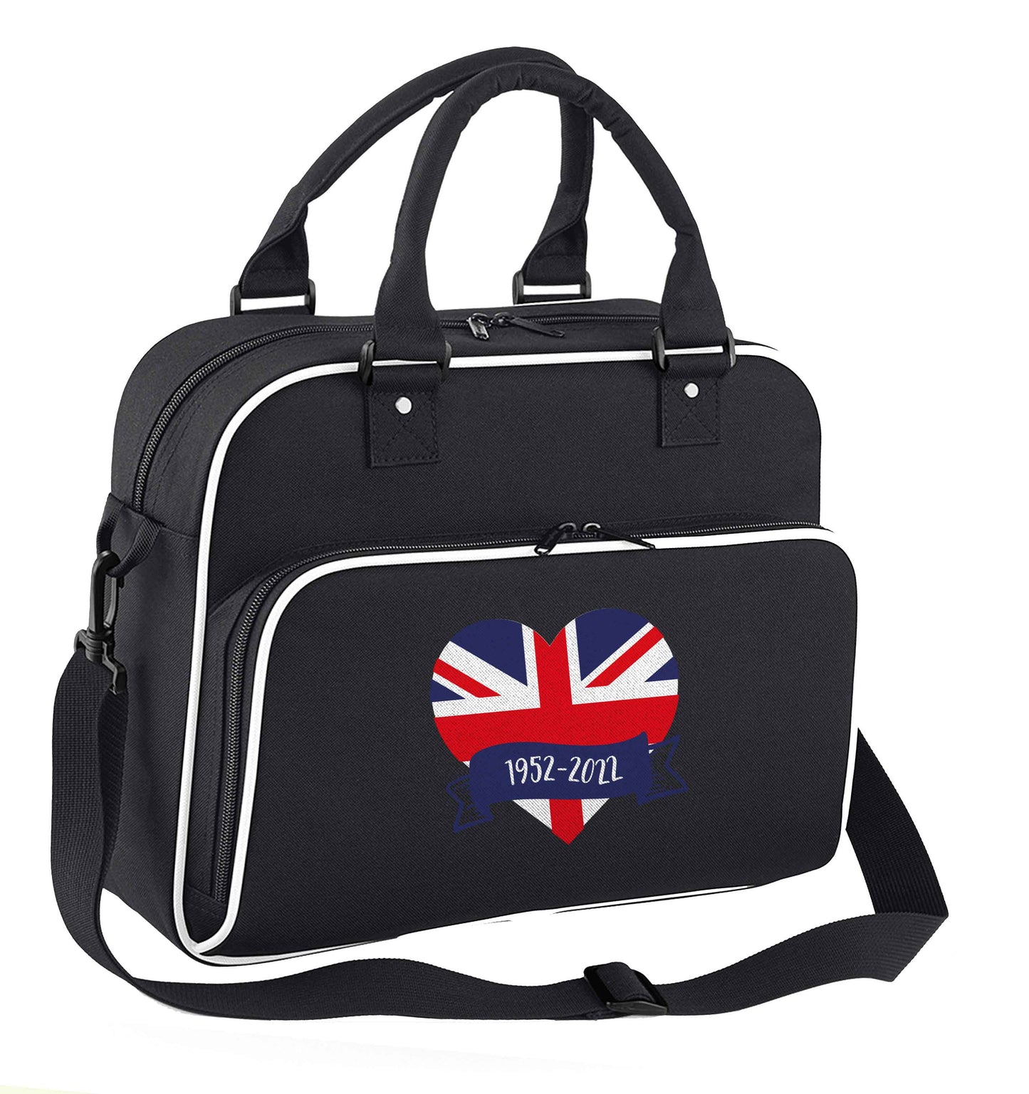 British flag heart Queens jubilee children's dance bag black with white detail