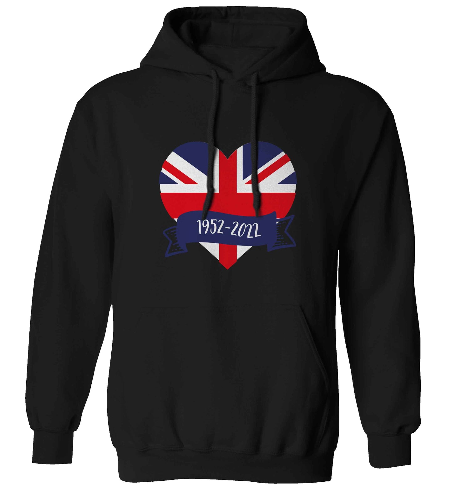 British flag heart Queens jubilee adults unisex black hoodie 2XL