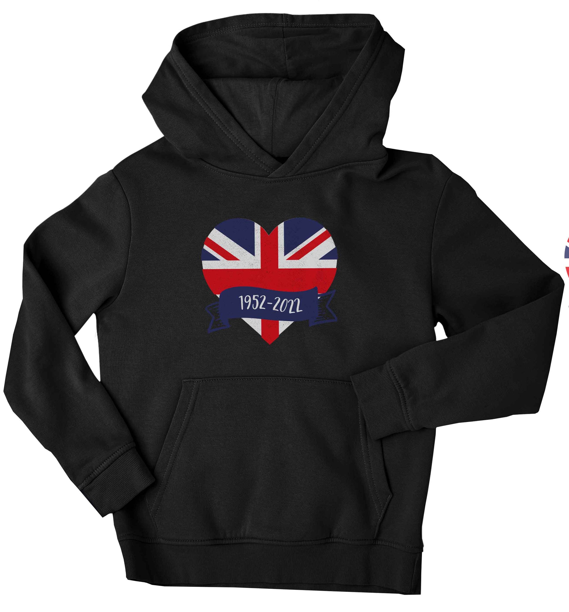British flag heart Queens jubilee children's black hoodie 12-13 Years