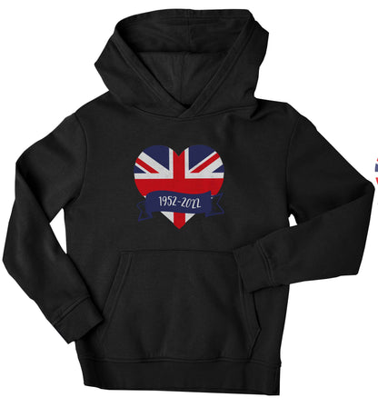 British flag heart Queens jubilee children's black hoodie 12-13 Years