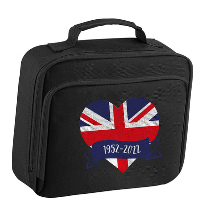 British flag heart Queens jubilee insulated black lunch bag cooler