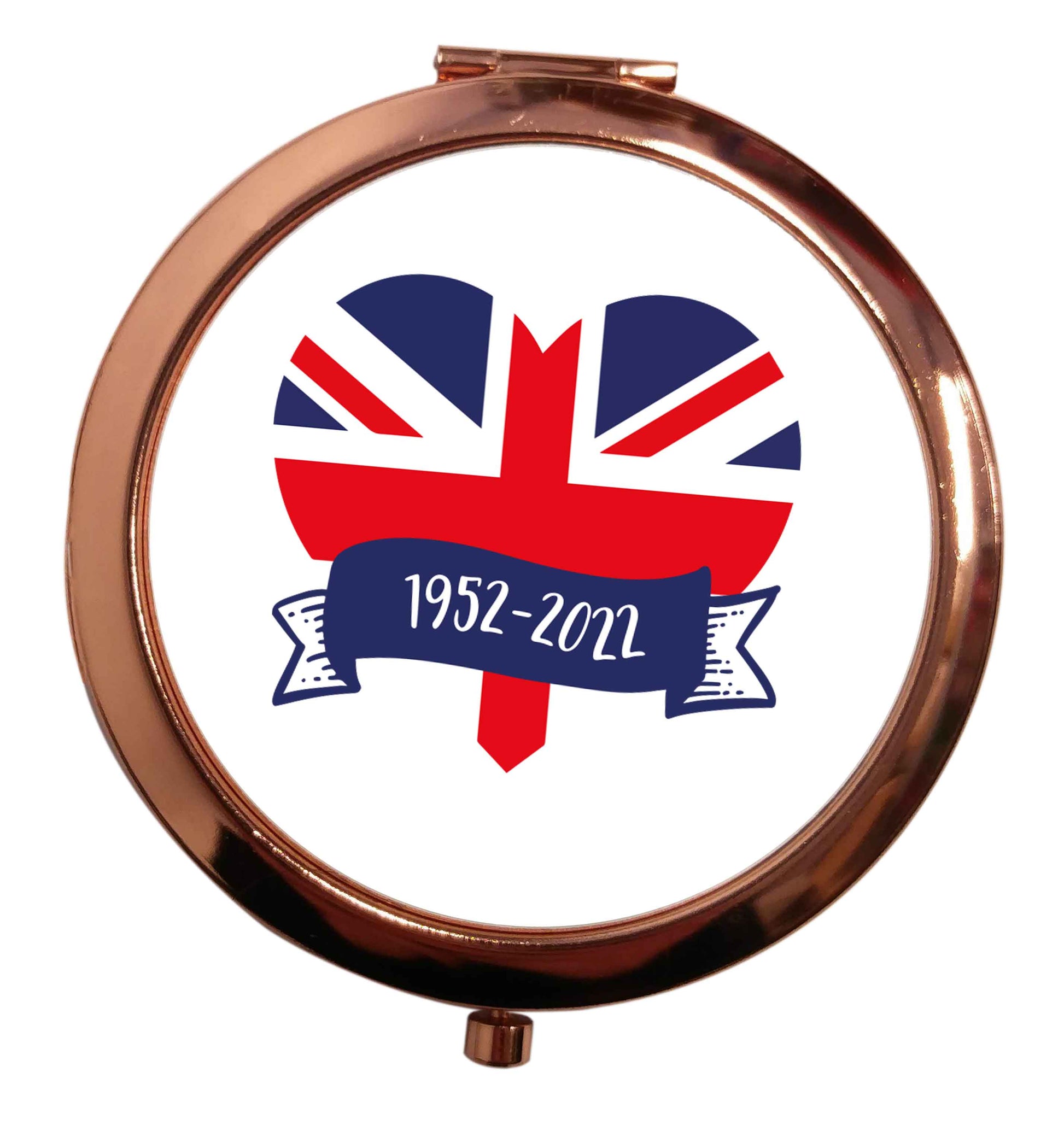 British flag heart Queens jubilee rose gold circle pocket mirror