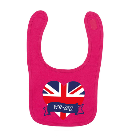 British flag heart Queens jubilee dark pink baby bib