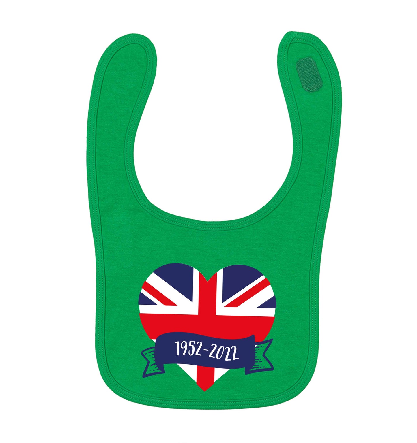 British flag heart Queens jubilee green baby bib