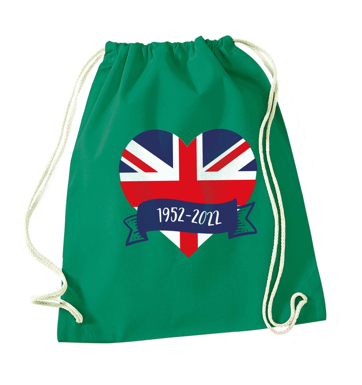 British flag heart Queens jubilee green drawstring bag