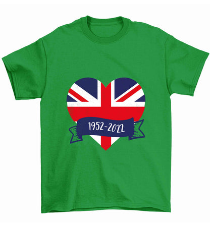 British flag heart Queens jubilee Children's green Tshirt 12-13 Years