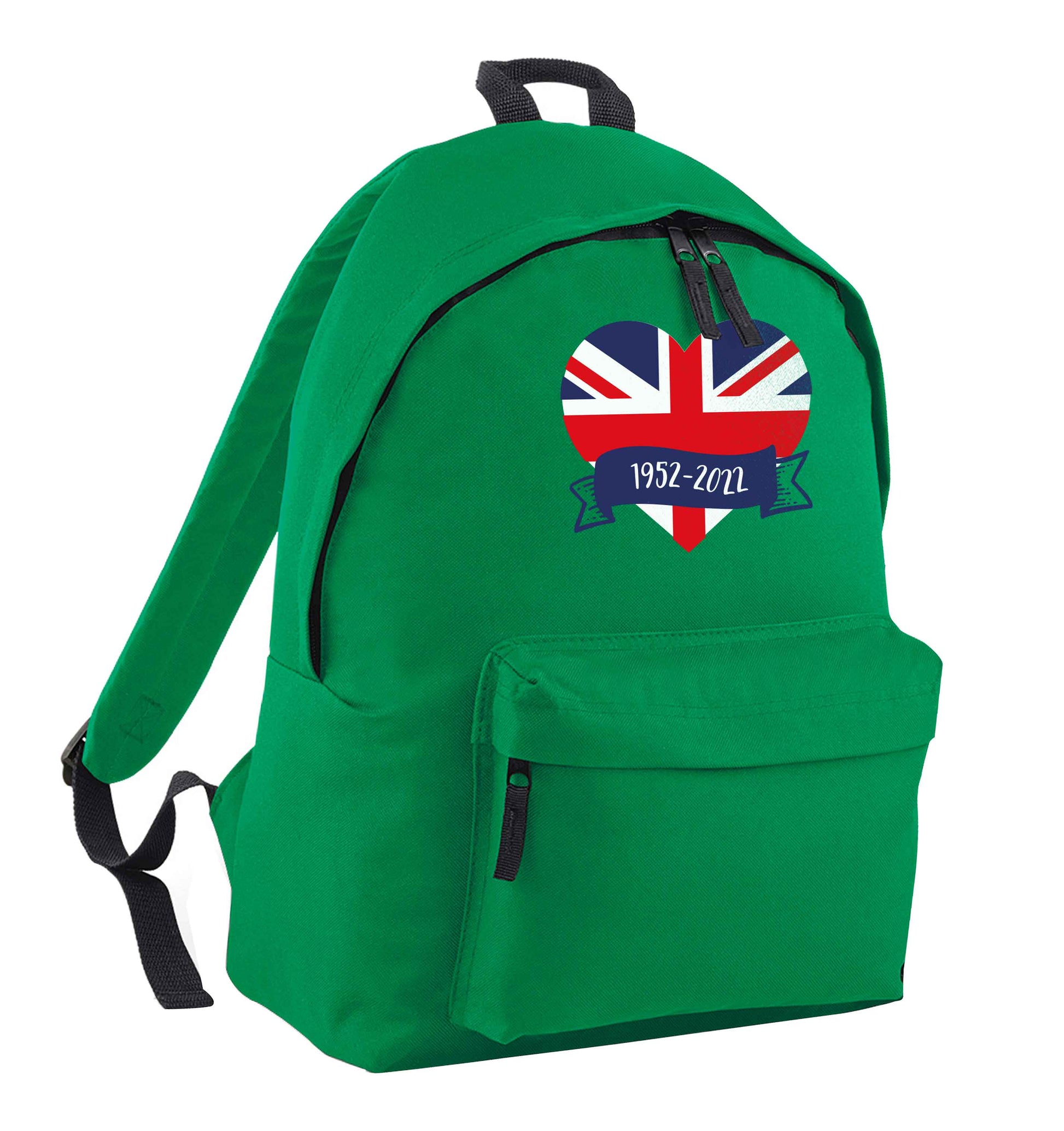 British flag heart Queens jubilee green adults backpack