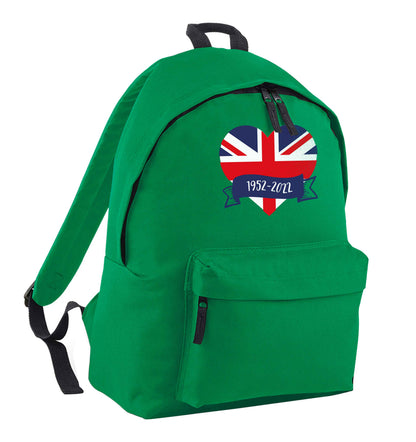 British flag heart Queens jubilee green adults backpack