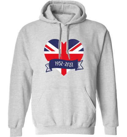 British flag heart Queens jubilee adults unisex grey hoodie 2XL