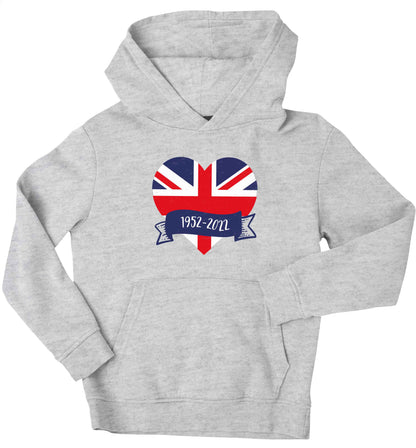 British flag heart Queens jubilee children's grey hoodie 12-13 Years