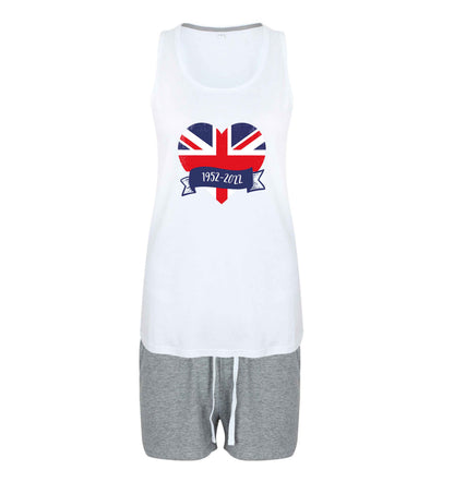 British flag heart Queens jubilee size XL women's pyjama shorts set in pink 