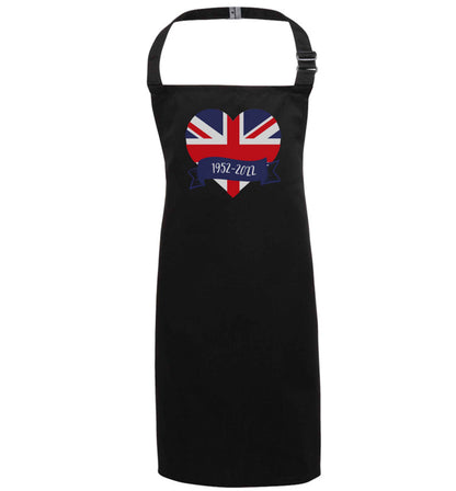 British flag heart Queens jubilee black apron 7-10 years
