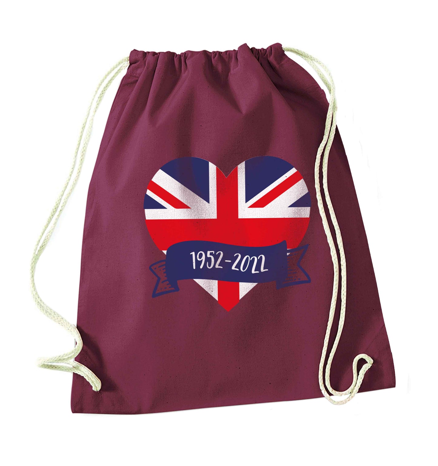 British flag heart Queens jubilee maroon drawstring bag