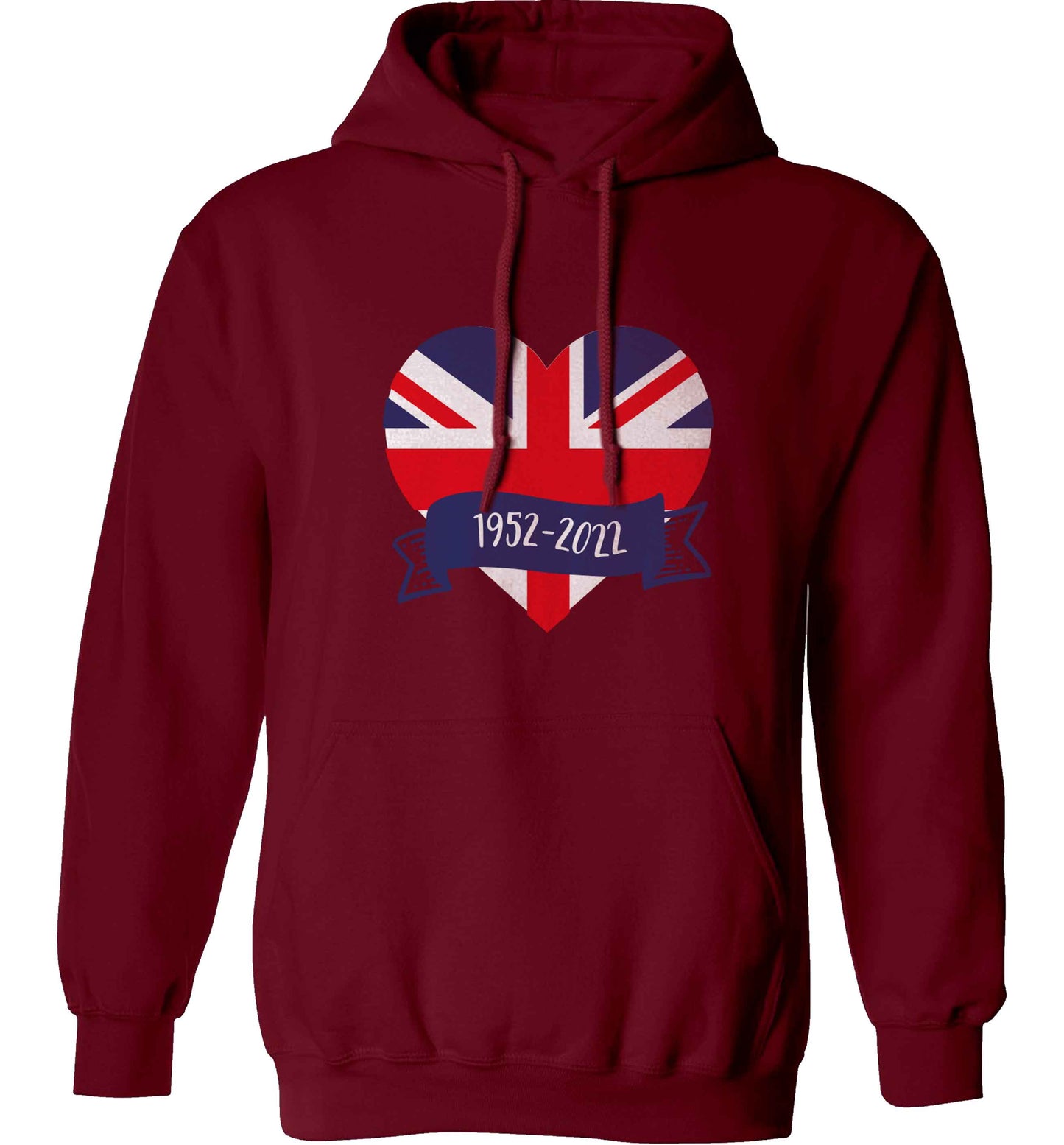 British flag heart Queens jubilee adults unisex maroon hoodie 2XL