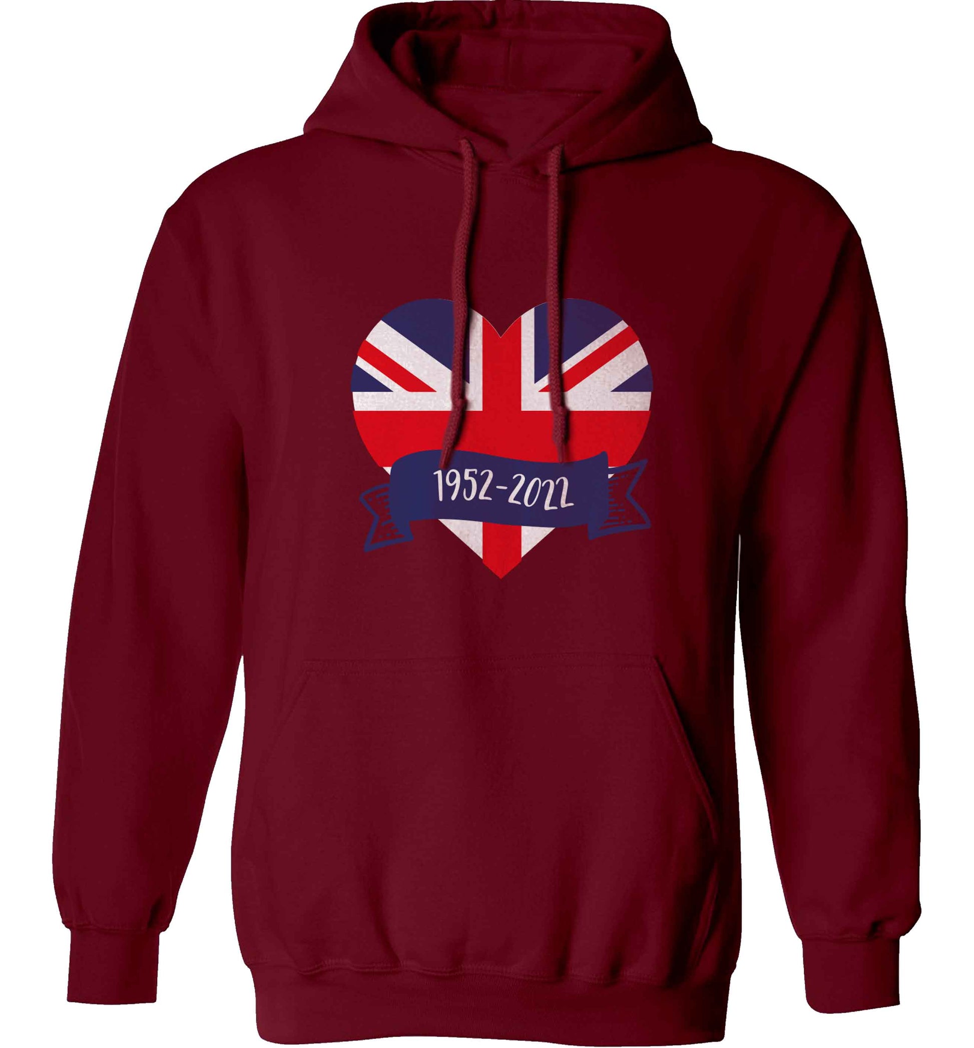 British flag heart Queens jubilee adults unisex maroon hoodie 2XL