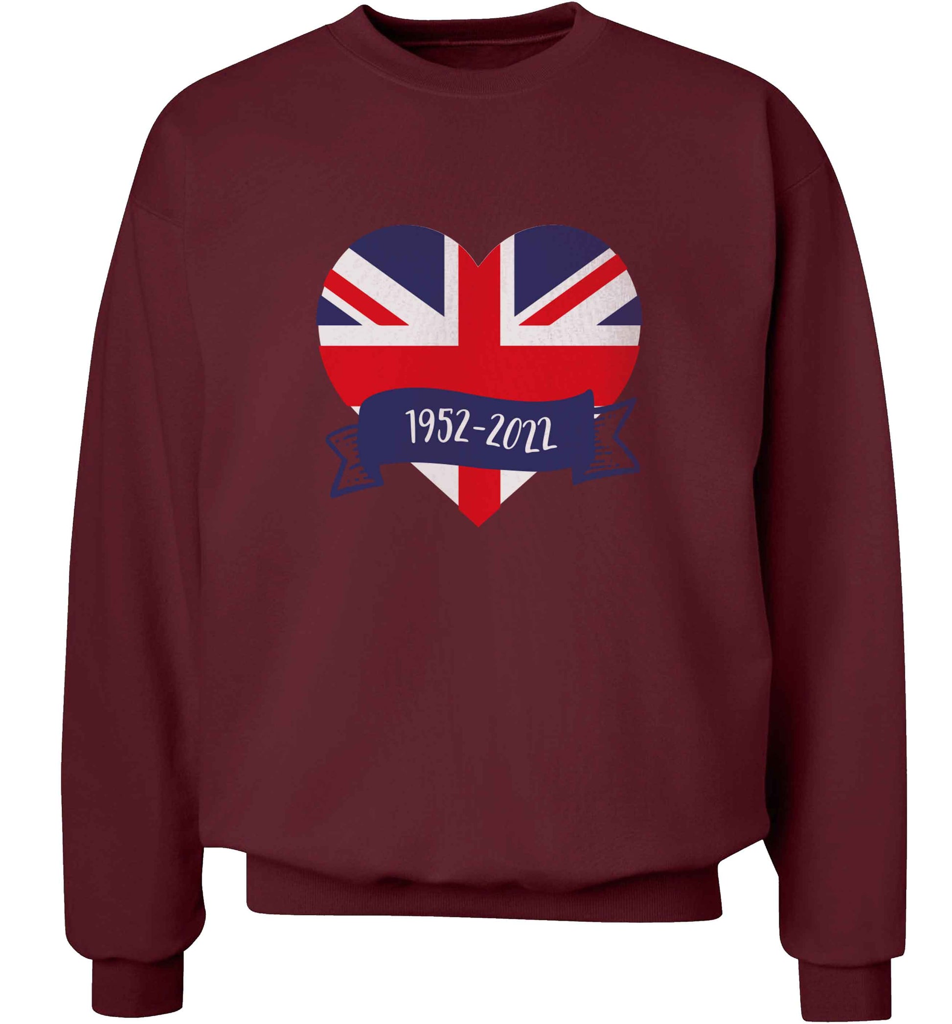 British flag heart Queens jubilee adult's unisex maroon sweater 2XL