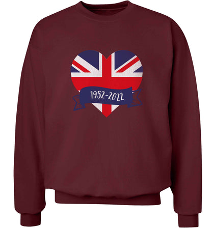 British flag heart Queens jubilee adult's unisex maroon sweater 2XL