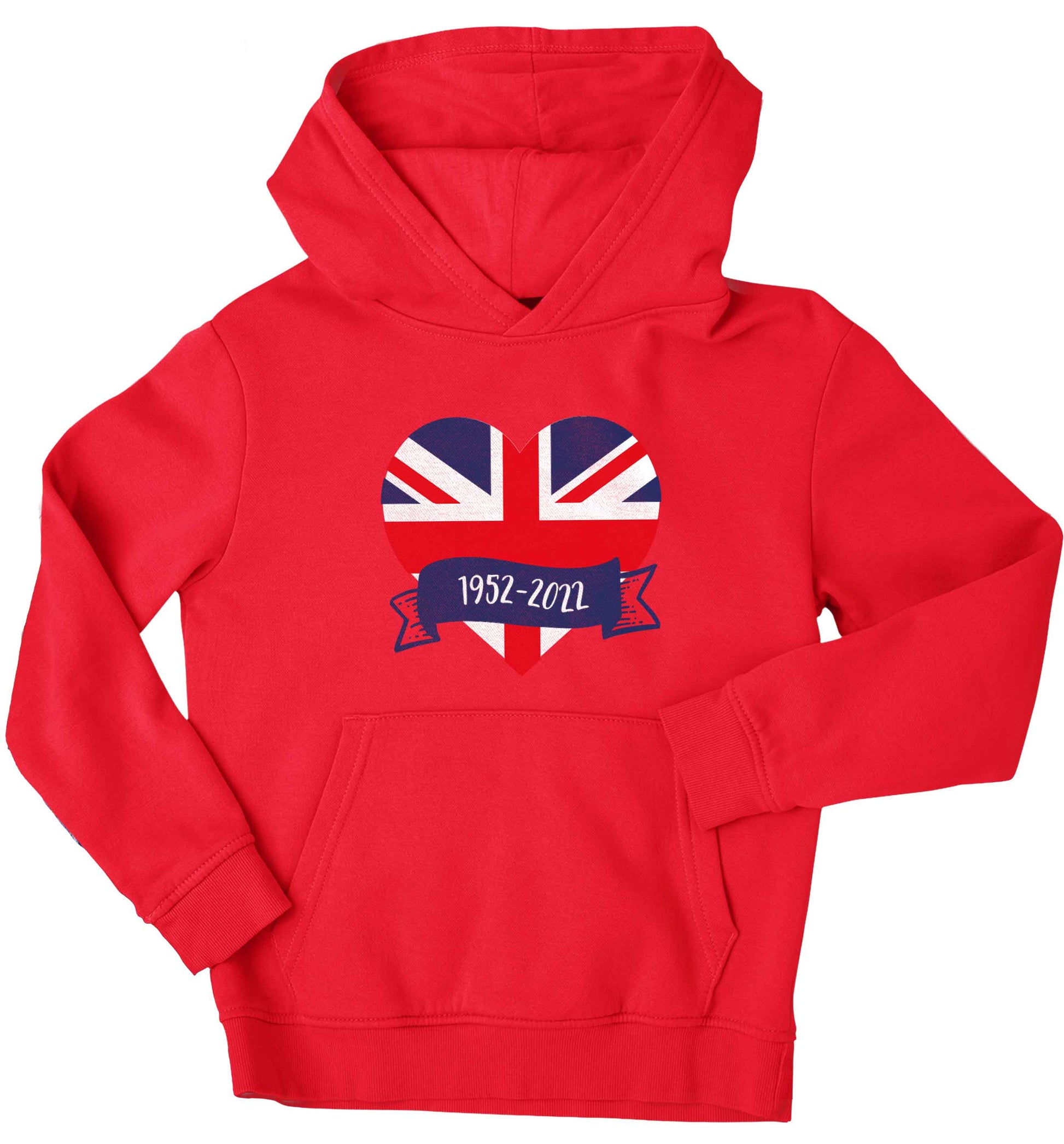 British flag heart Queens jubilee children's red hoodie 12-13 Years