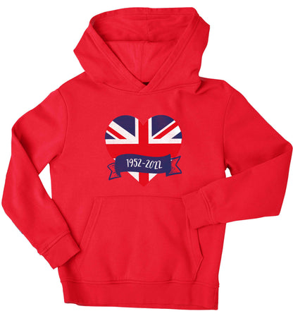 British flag heart Queens jubilee children's red hoodie 12-13 Years