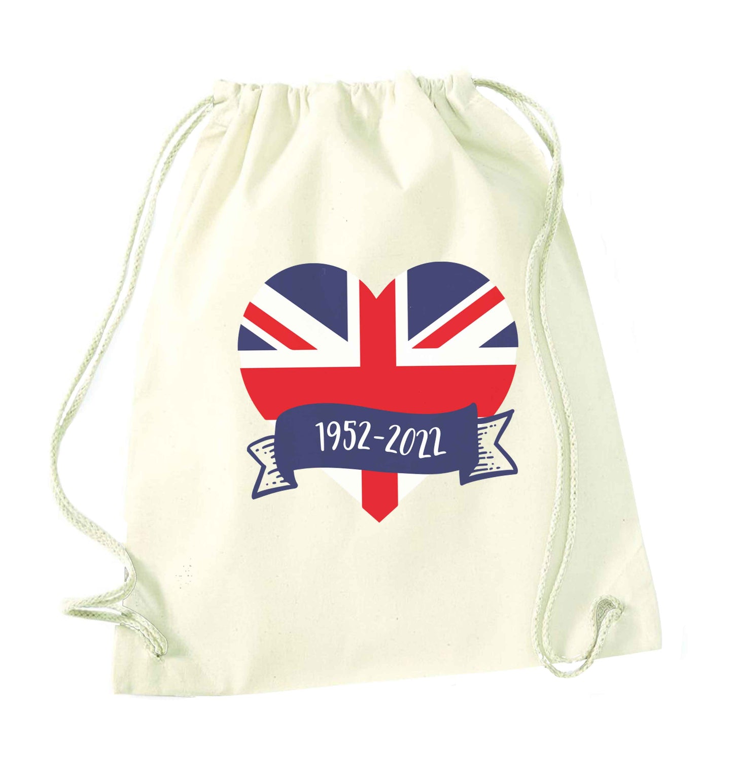 British flag heart Queens jubilee natural drawstring bag