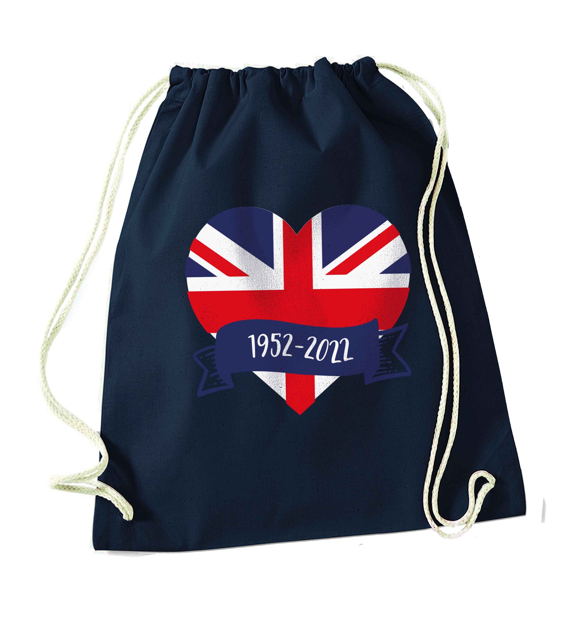 British flag heart Queens jubilee navy drawstring bag