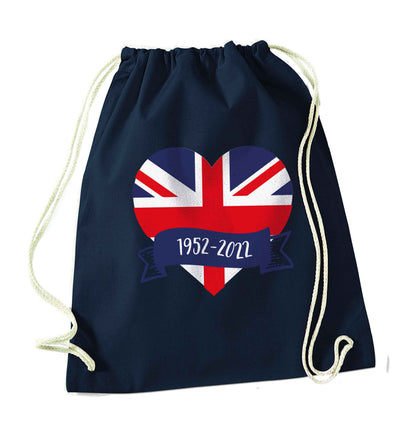 British flag heart Queens jubilee navy drawstring bag