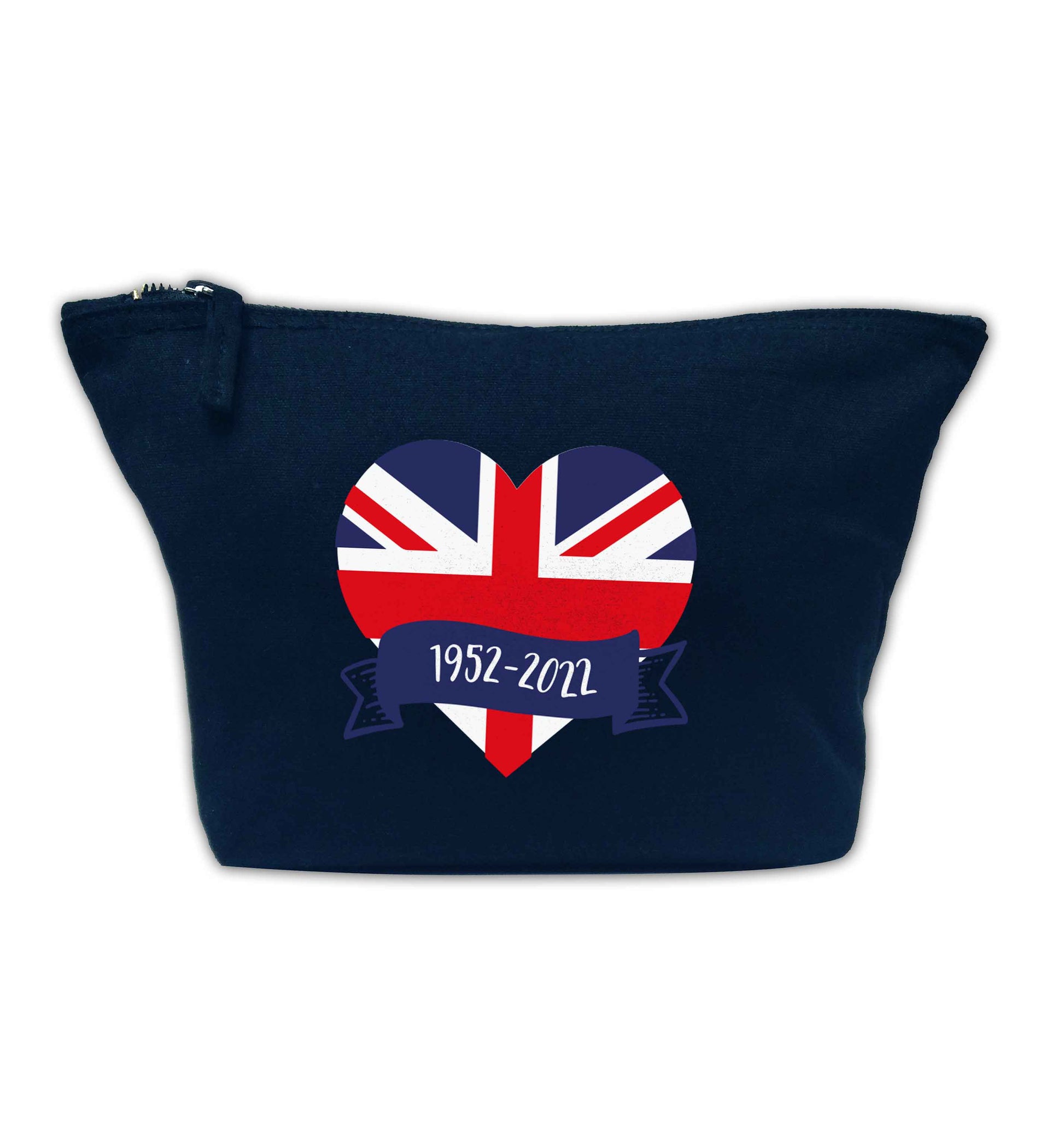 British flag heart Queens jubilee navy makeup bag